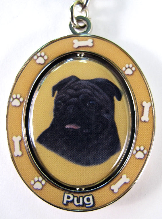 Dog Lovers Spinning Key Chain - Black Pug