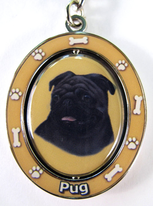 Dog Lovers Spinning Key Chain - Black Pug