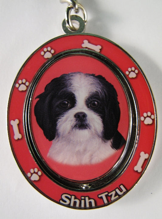 Dog Lovers Spinning Key Chain - Black and White Shih Tzu